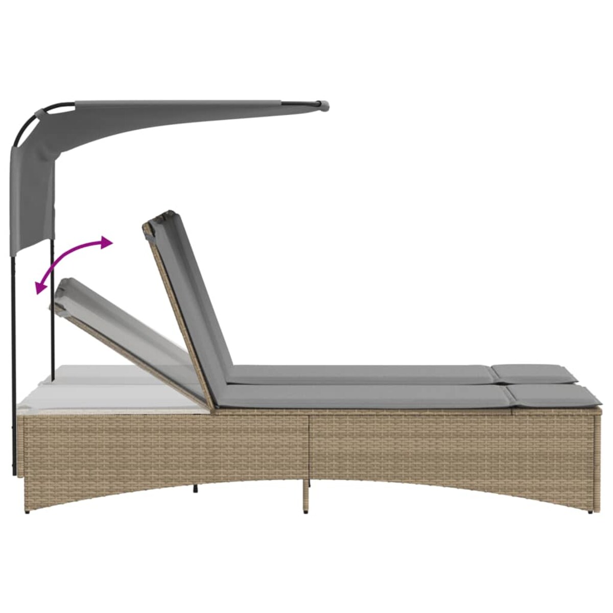 vidaXL Podwójna leżanka z zadaszeniem i poduszkami, mieszany beż