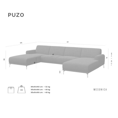 Sofa narożna podwójna Puzo koniakowa