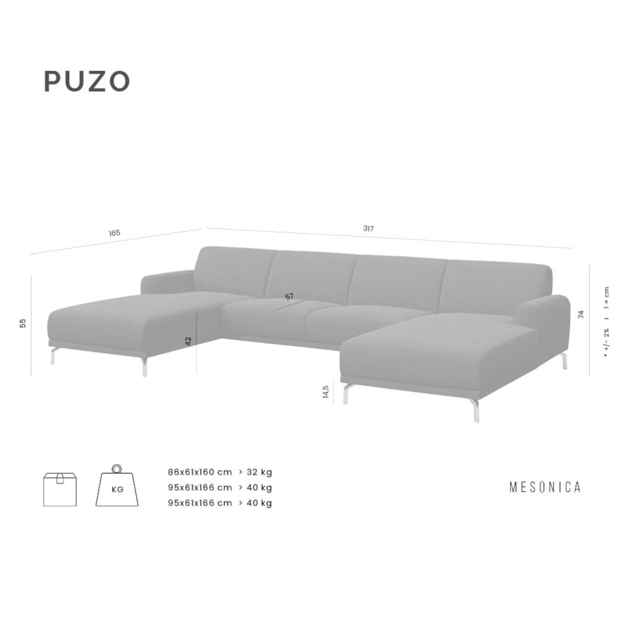 Sofa narożna podwójna Puzo koniakowa