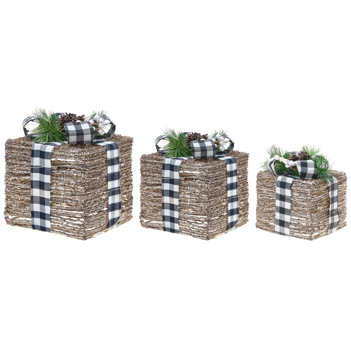 Zestaw 3 dekoracji świątecznych LED ARRESKOV 20/25/30 cm Prezenty świąteczne Brązowy