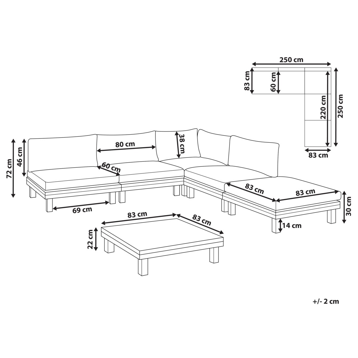 Narożnik ogrodowy ze stolikiem dla 5 osób FRAZZANO Certyfikowane drewno akacjowe Złamana biel