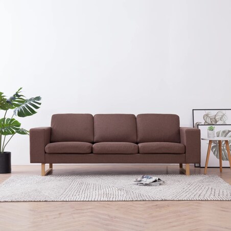 vidaXL 3-osobowa sofa tapicerowana tkaniną, brązowa