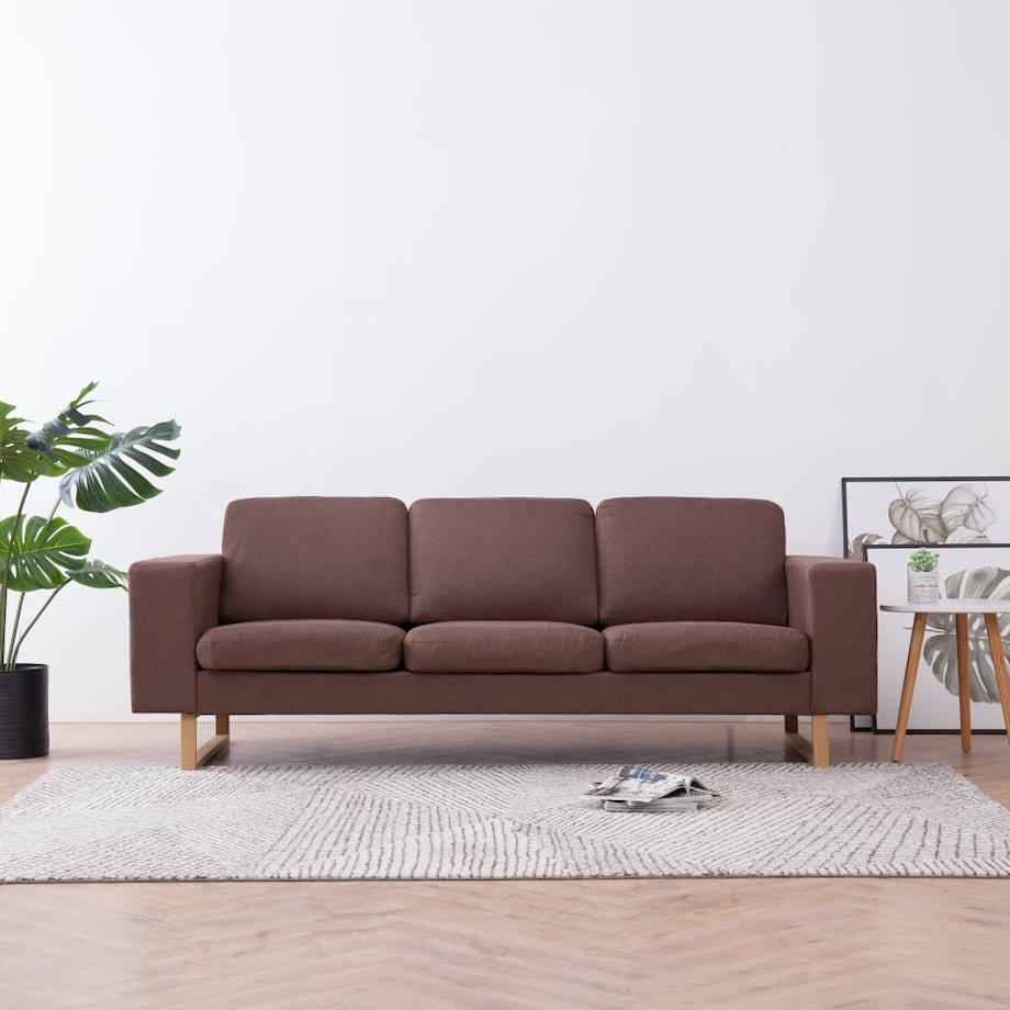 vidaXL 3-osobowa sofa tapicerowana tkaniną, brązowa