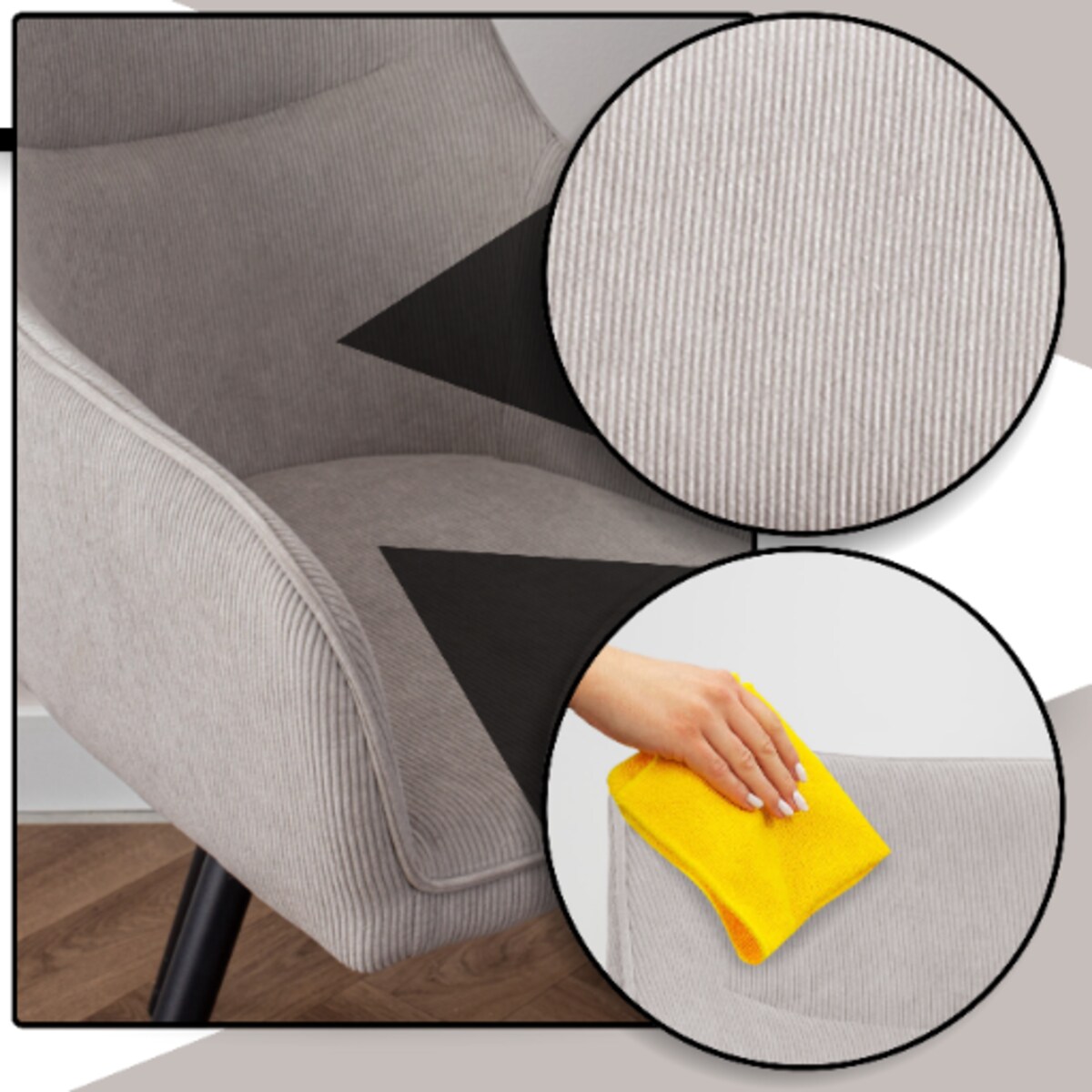 Krzesło obrotowe szare 360 stopni z czarnymi nogami sztruks