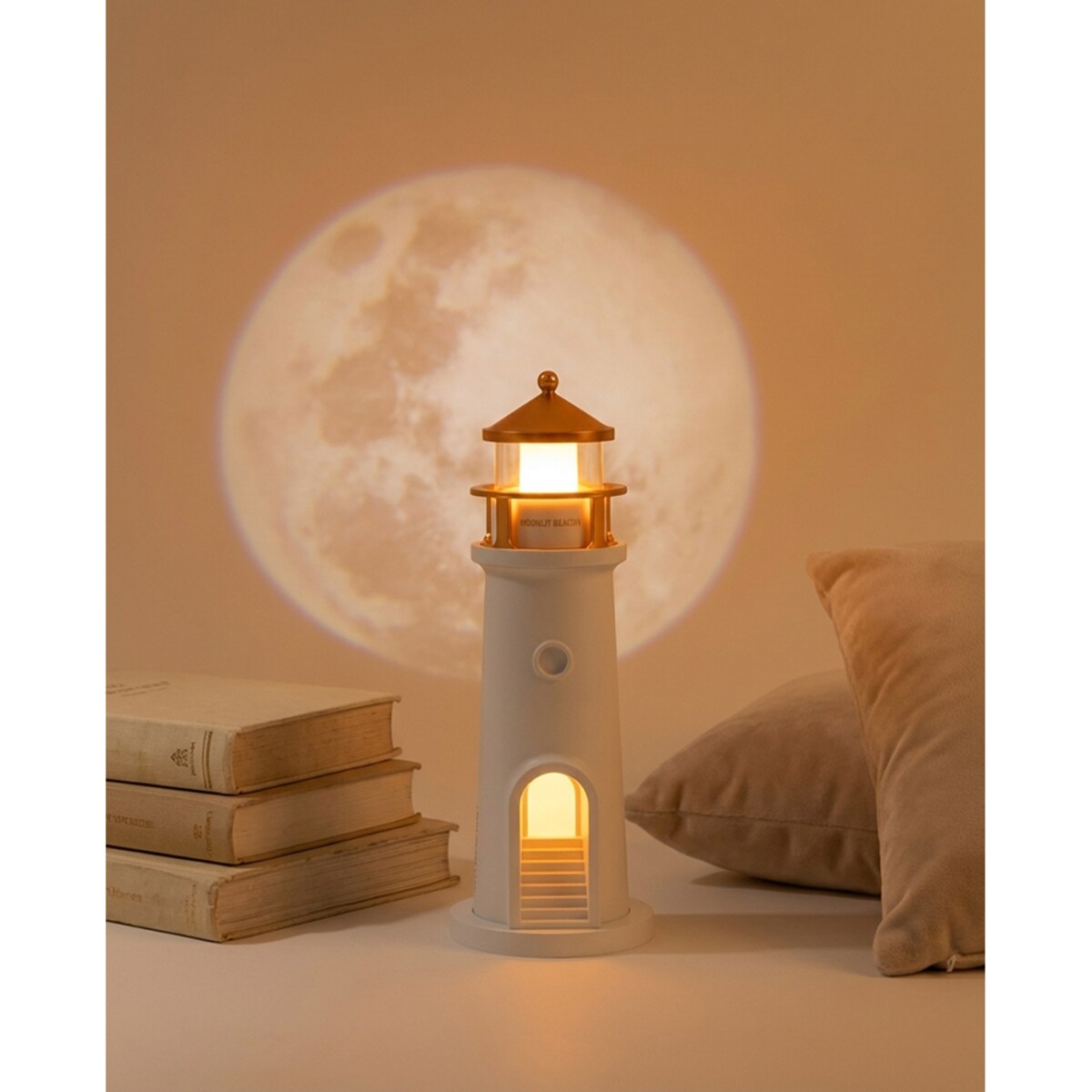 Lampka nocna z projektorem księżyc SHP LIGHTHOUSE biało-złota