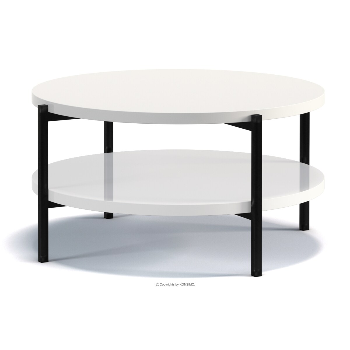 KONSIMO GERIS Stolik kawowy w stylu loftowym z półką, biały połysk
