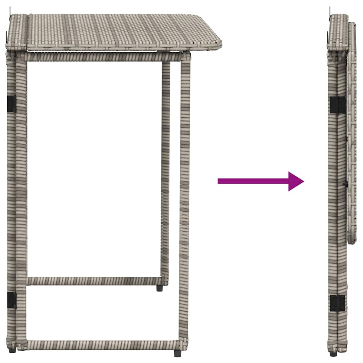 vidaXL Składany stół ogrodowy szary 90x51x75 cm polirattan