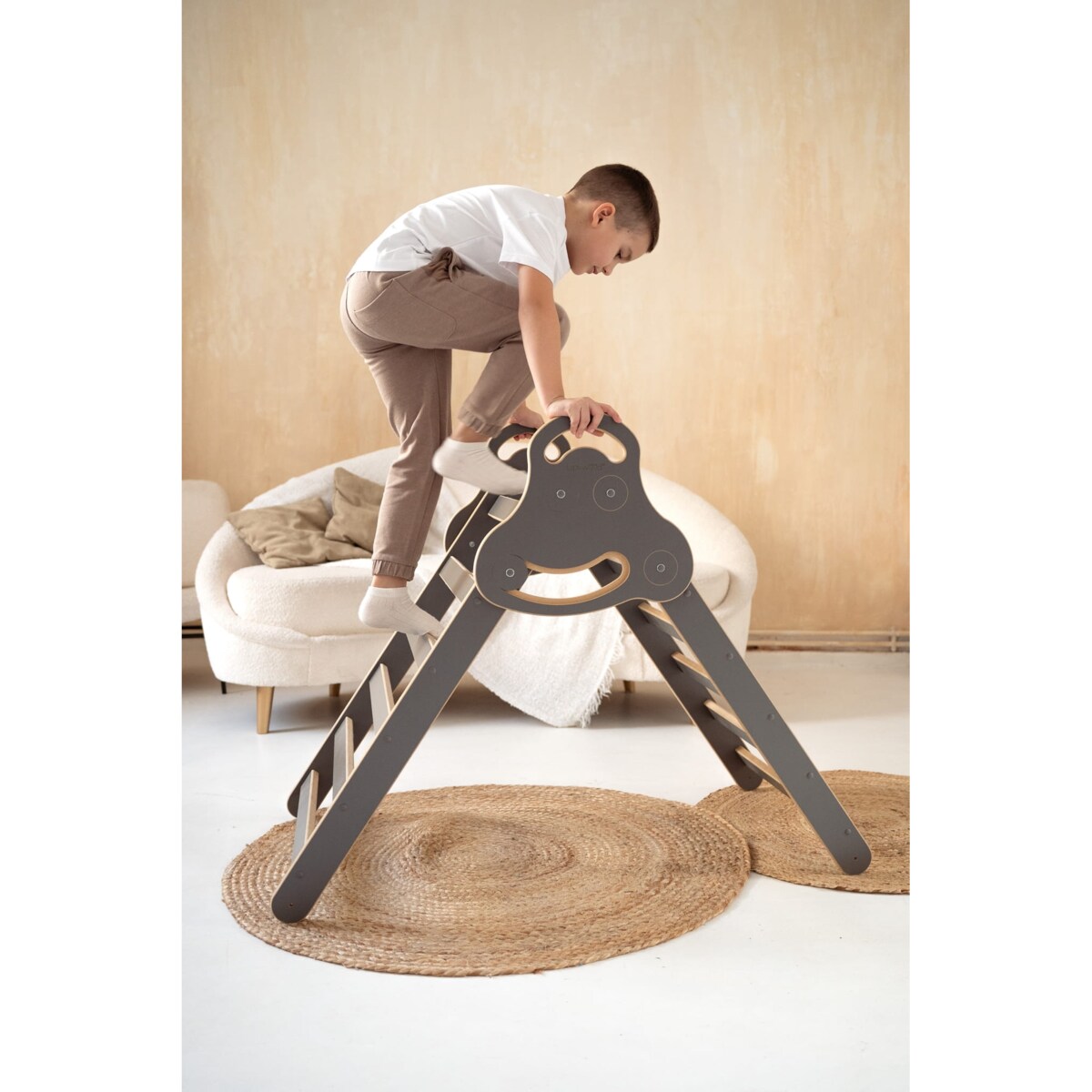 Drabinka Pikler + DUŻA zjeżdżalnia CHMURKI - szara