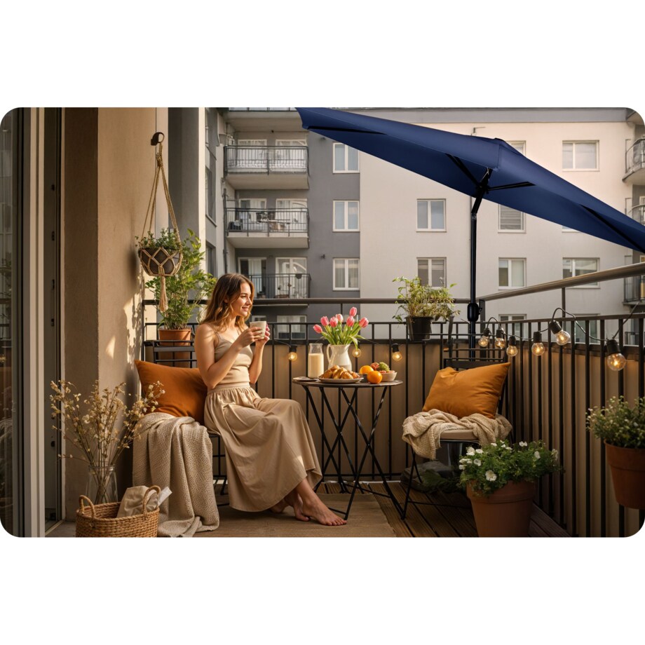 Duży parasol ogrodowy 300cm balkonowy składany + pokrowiec Plonos