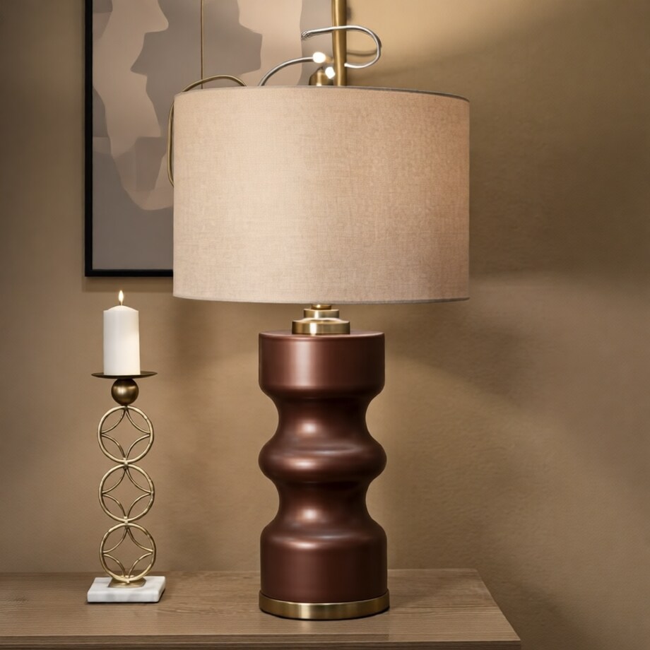 Lampa stołowa Rosenthal - H, kolor brązowy i złoty, szkło i żelazo, 40,5 x 40,5 x 69,5 cm, 1 x E27, styl glamour, do salonu i sypialni, Mauro Ferretti