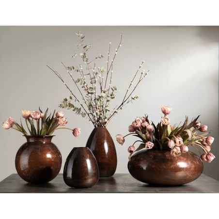 WAZON STYL LOFT okrągły metalowy rdzawy brąz na kwiaty gałązki śr. 25cm