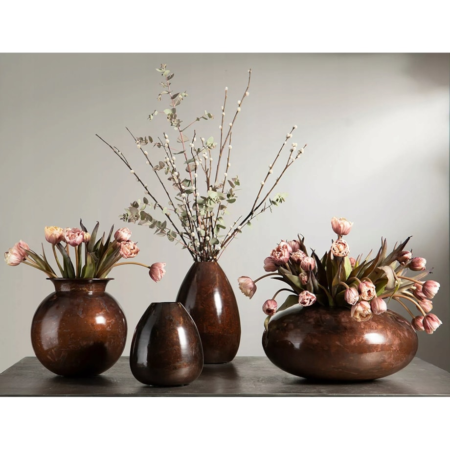 WAZON STYL LOFT okrągły metalowy rdzawy brąz na kwiaty gałązki śr. 25cm