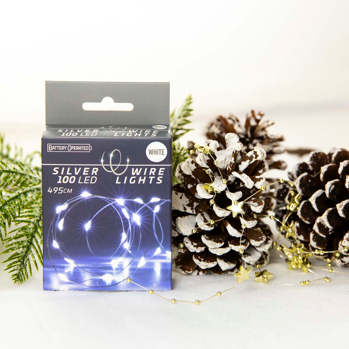 Lampki Druciki 100 Led Na Baterie Boże Narodzenie Zimna Biel 495 Cm