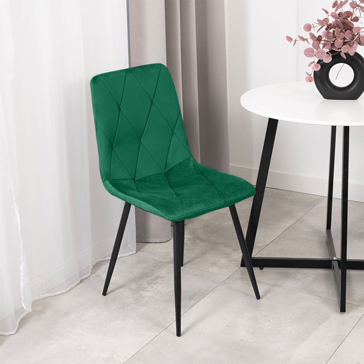 Krzesło tapicerowane welurowe pikowane zielone do salonu jadalni