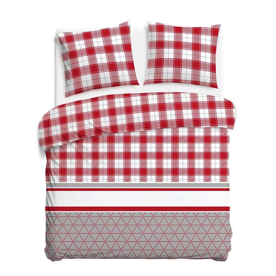 Pościel flanelowa 220x200 Skandia Red, czerwona w białą kratę, Flanelove, Darymex