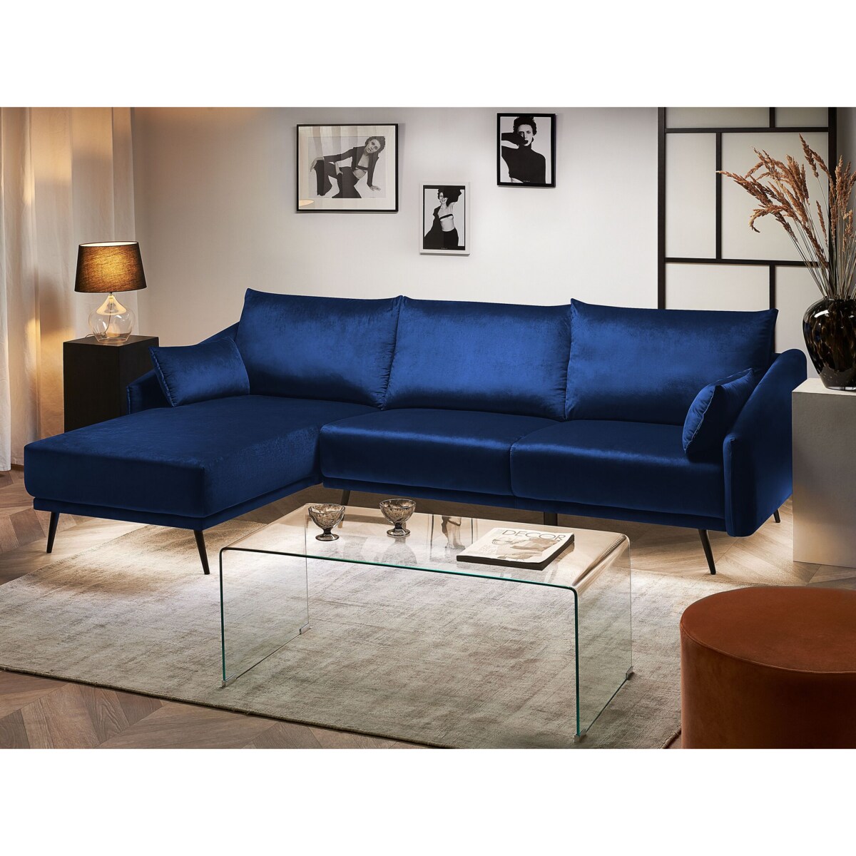 Narożnik LED welurowy niebieski VARDE