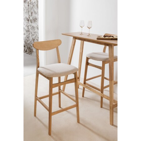 Krzesło barowe z beżowej tkaniny lnianej i drewna Cloda 75 cm