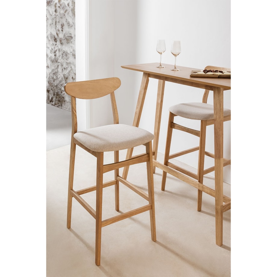 Krzesło barowe z beżowej tkaniny lnianej i drewna Cloda 75 cm