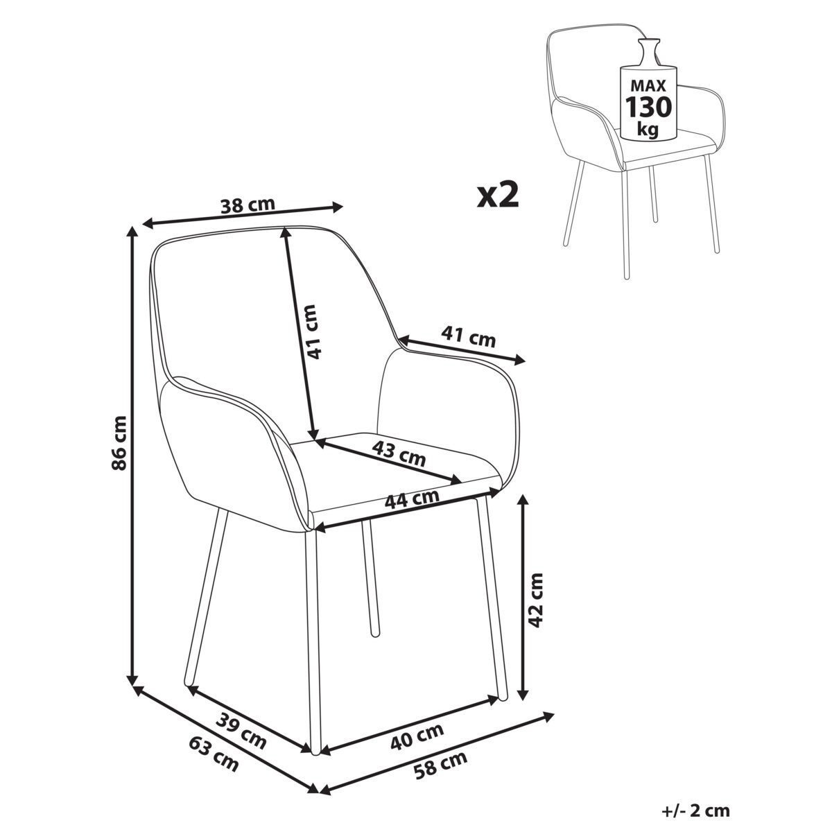 Zestaw 2 krzeseł do jadalni ALDEN Boucle Jasnobeżowy