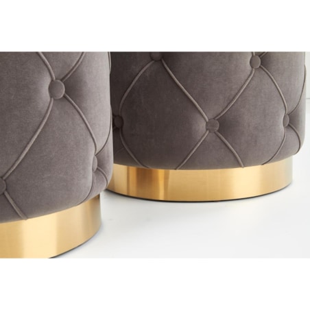 2 PUFY ZE SCHOWKIEM Grena szare PIKOWANE złota podstawa