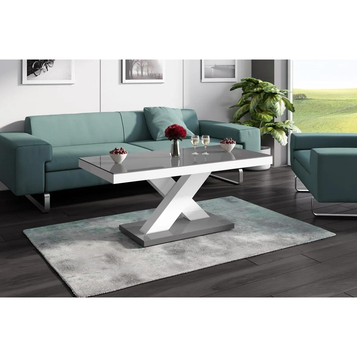 Ława XENON MINI 120x60 szara połysk/biała połysk