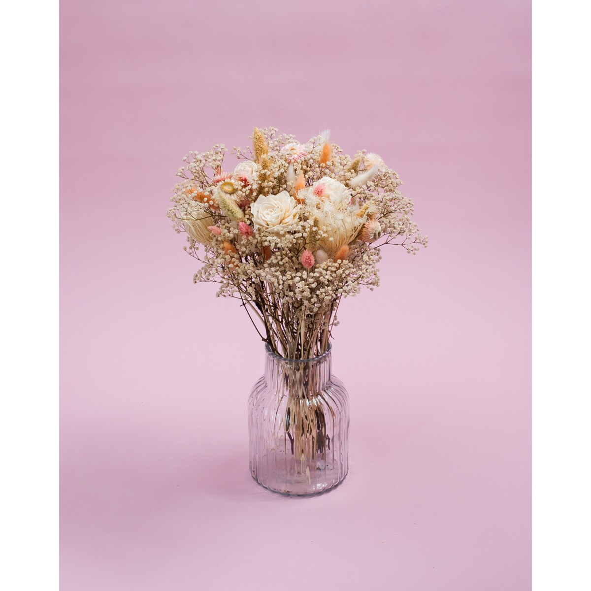 Bukiet suszonych kwiatów Serenita - gipsówka, setaria, kocanka