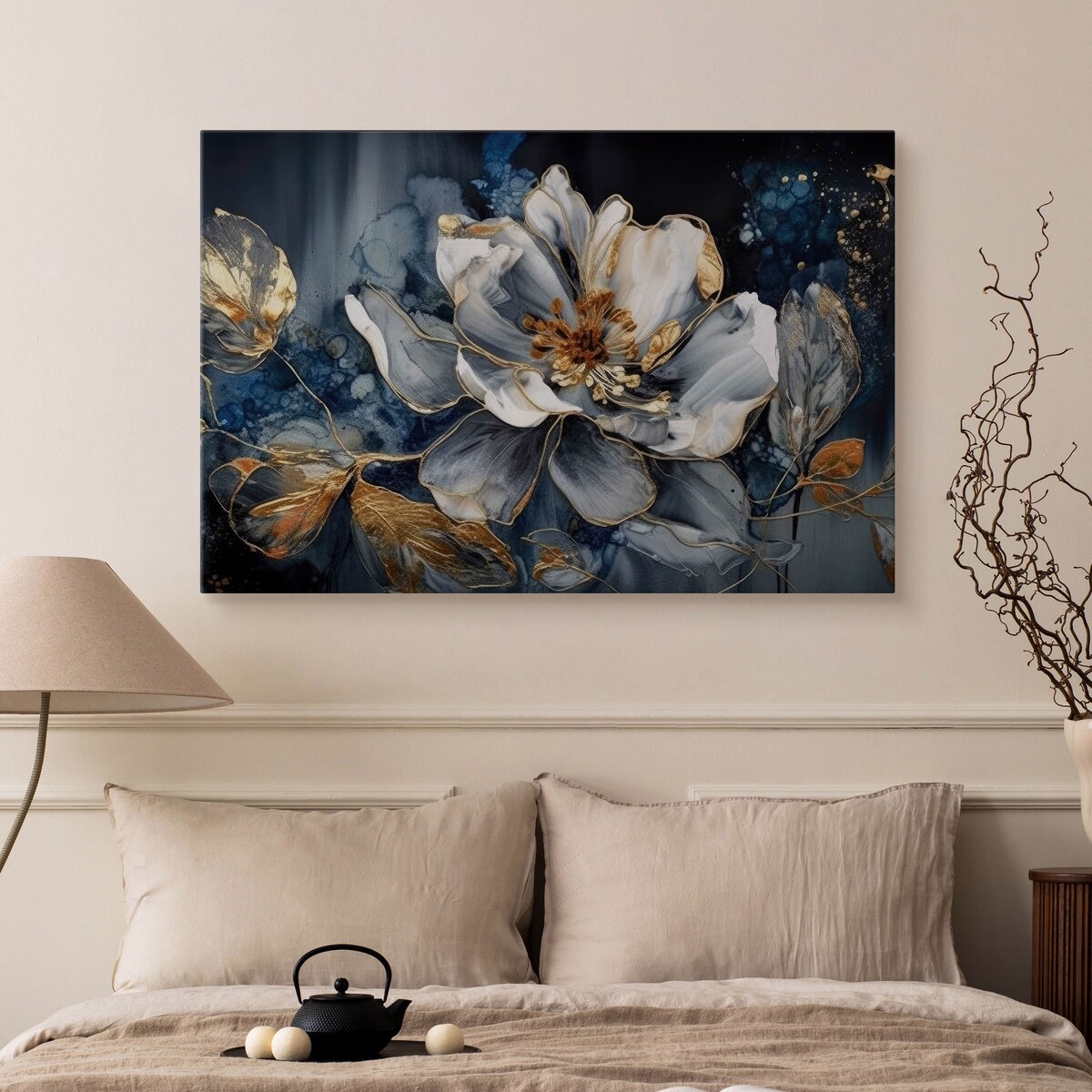 OBRAZ NA PŁÓTNIE DO SYPIALNI STYL GLAMOUR KWIATY AKWARELE ABSTRAKCJA 40x30cm