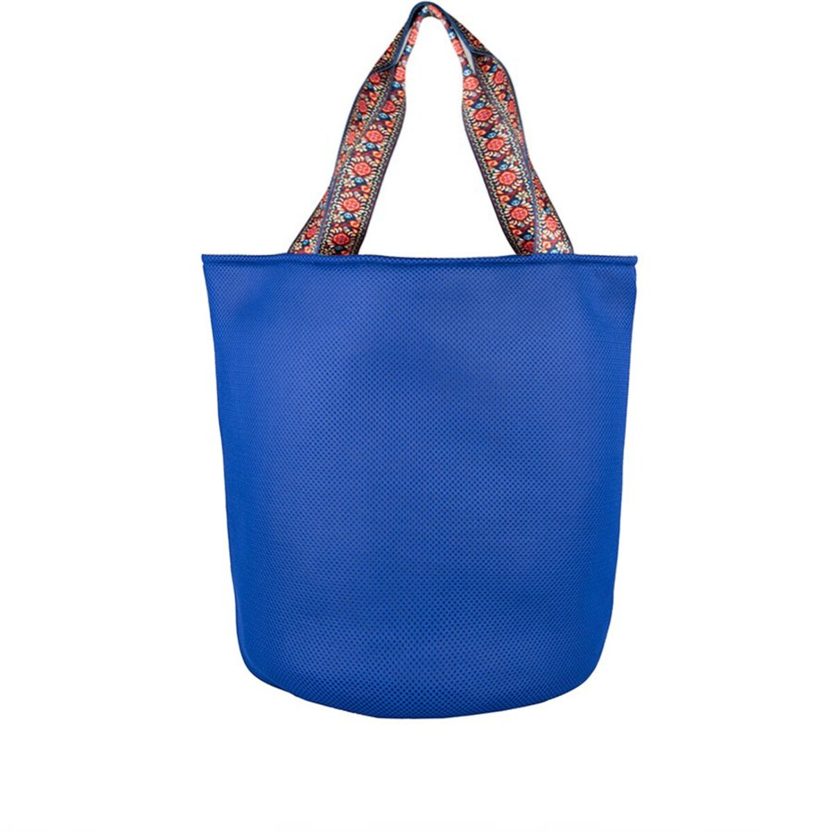 Torba na zakupy z okrągłym spodem, 58x48 niebieska z brzoskwiniowym środkiem