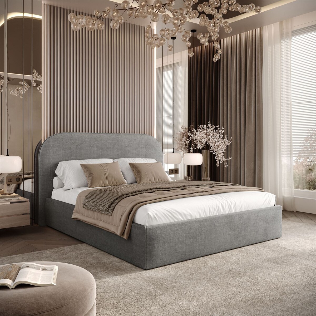 Łóżko tapicerowane OLIMPIA, pojemnik na pościel, s34, 160x200, Perfect Harmony 82