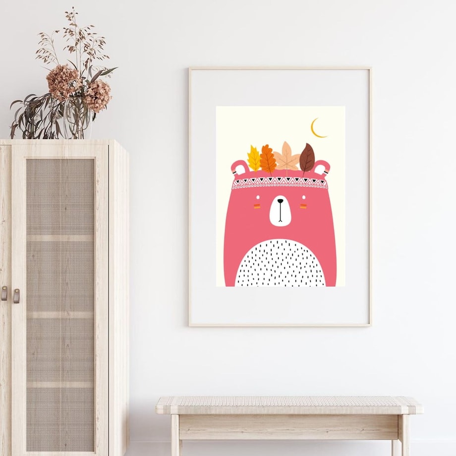 Poster Story, Plakat, Obraz - Różowy Miś Wódz, wymiary 42 x 60 cm