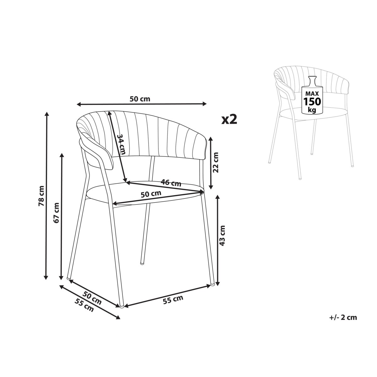 Zestaw 2 krzeseł do jadalni boucle złamana biel MARIPOSA