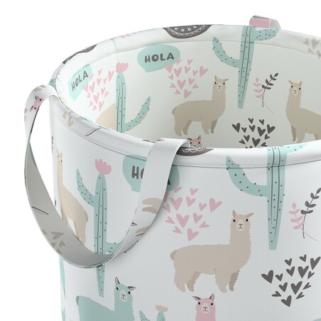 Kosz na zabawki Tobi, pastelowe lamy na jasnoszarym tle, 40x60cm, Magic Collection