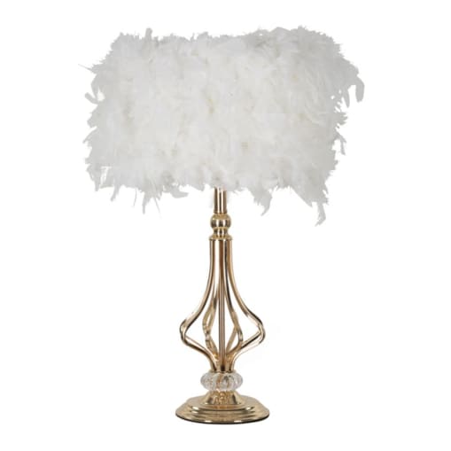 Lampa stołowa Tarty, kolor złoty i biały, żelazo i tworzywo sztuczne, 25 x 25 x 54 cm, 1 x E27, max. 40 W, do salonu i sypialni, Mauro Ferretti