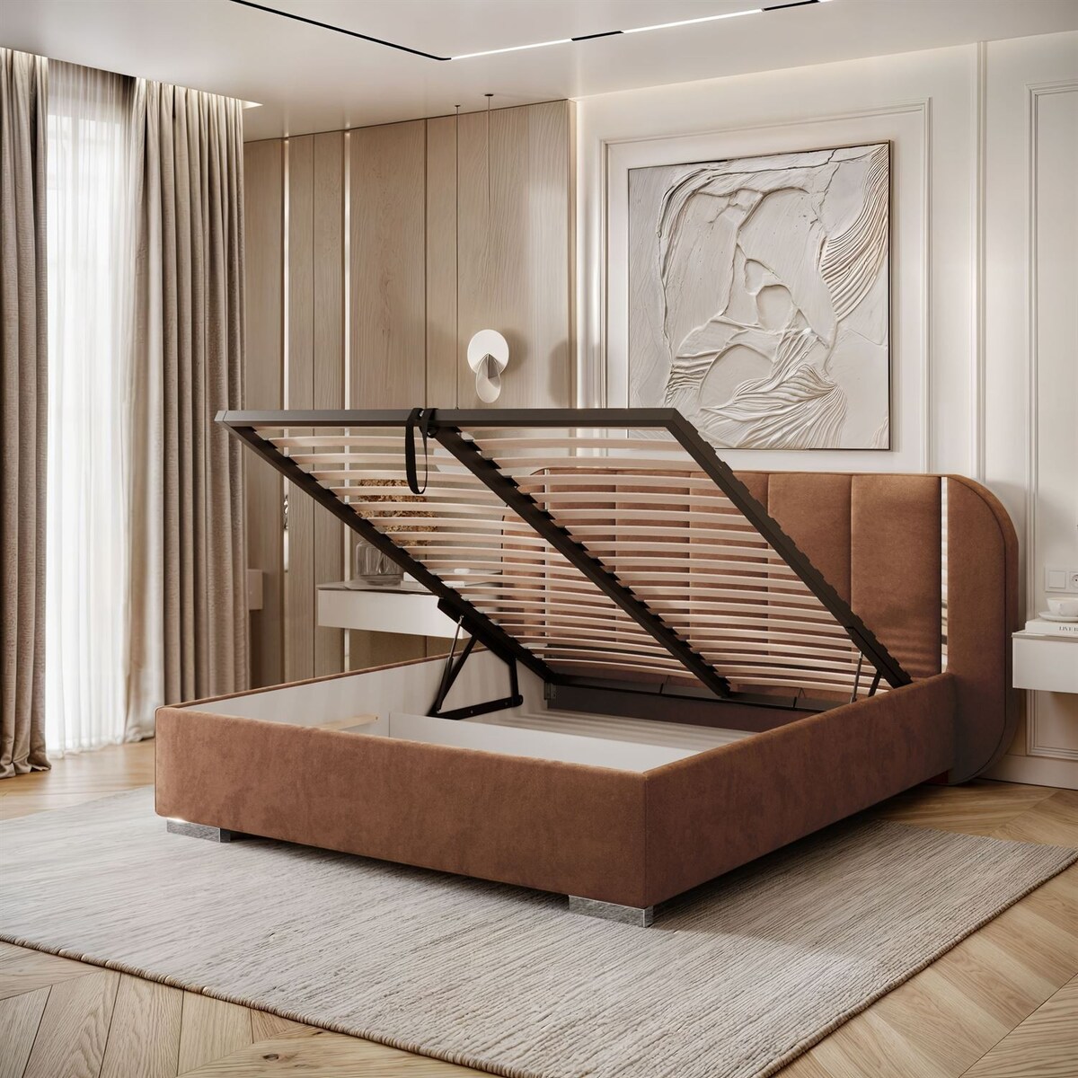 Łóżko tapicerowane AMARA SILVER, pojemnik, stelaż 32, 160x200, Royal Velvet 87198