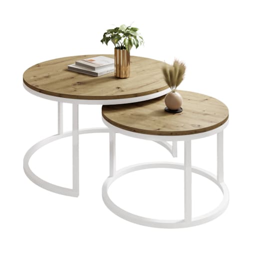Okrągły stolik kawowy CIRI 2w1 biały dąb artisan