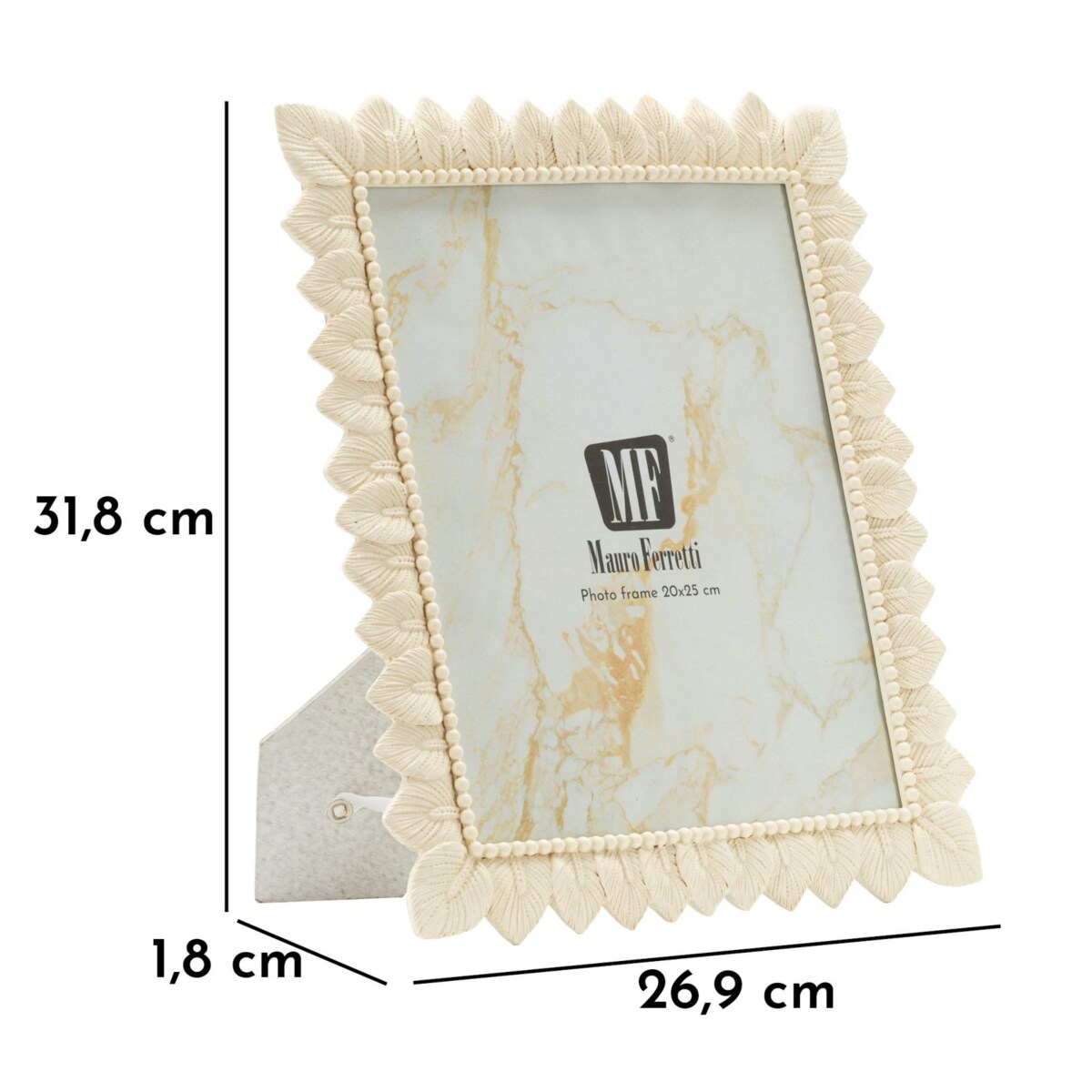Ramka na zdjęcia Leaf, zdjęcie 20 x 25 cm, kolor kremowy, żywica syntetyczna i szkło, rama 26,9 x 1,8 x 31,8 cm, motyw: liście, Mauro Ferretti