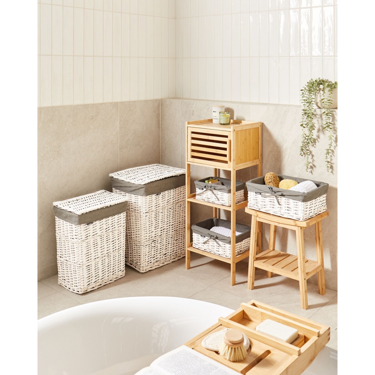 Zestaw 5 koszy wiklinowych biały ELLA