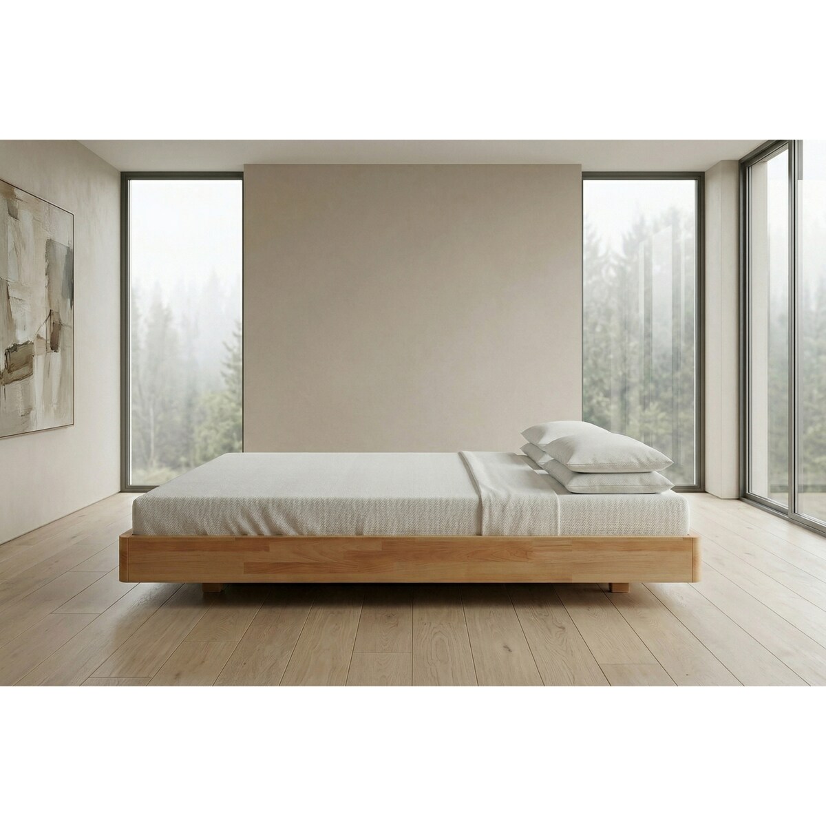 Łóżko lewitujące drewniane bukowe Visby LENA FLAT bez szafek / 180x200 cm, kolor naturalny