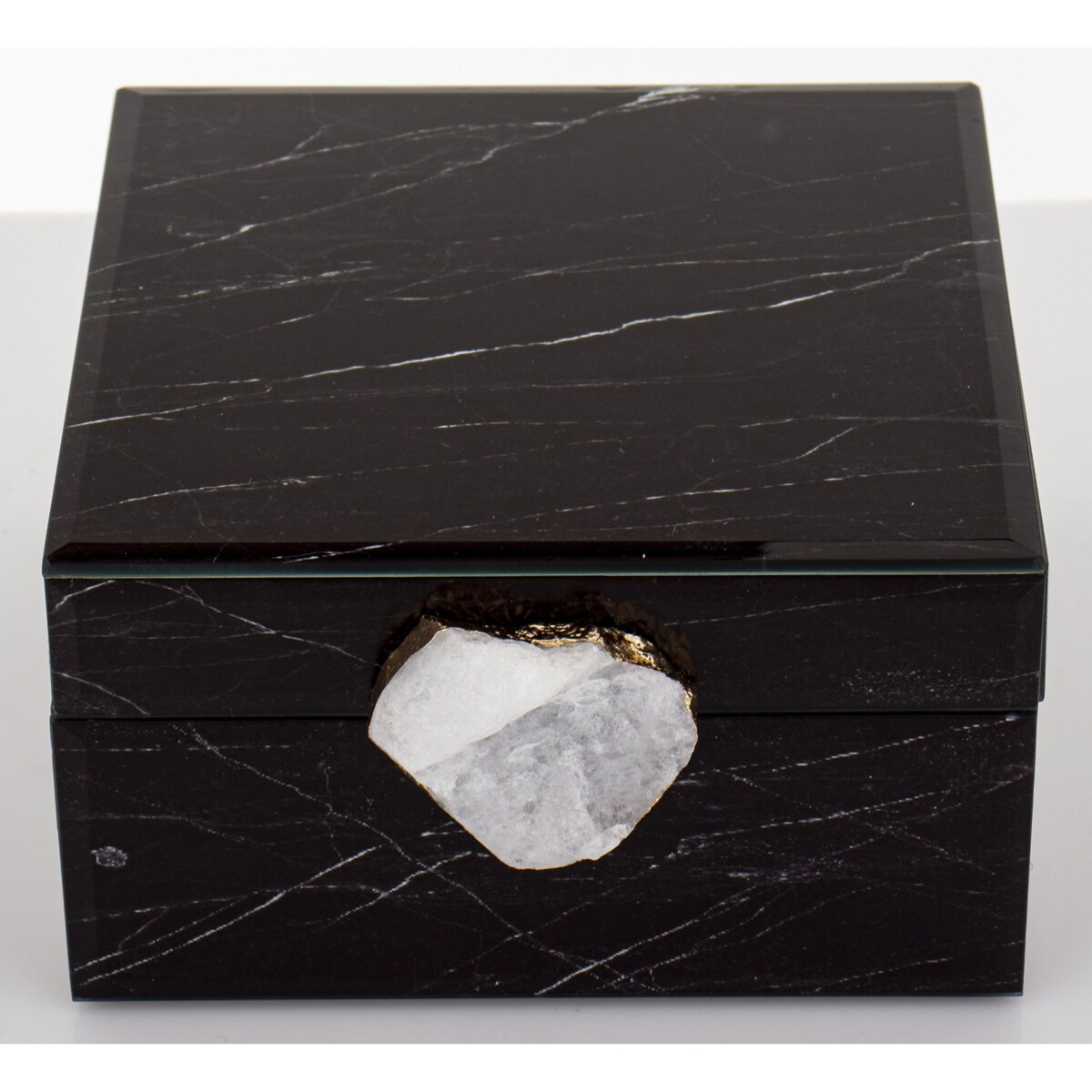 Szkatułka szklana czarna z agatem 8,5x17x15,5 cm AGATTINA