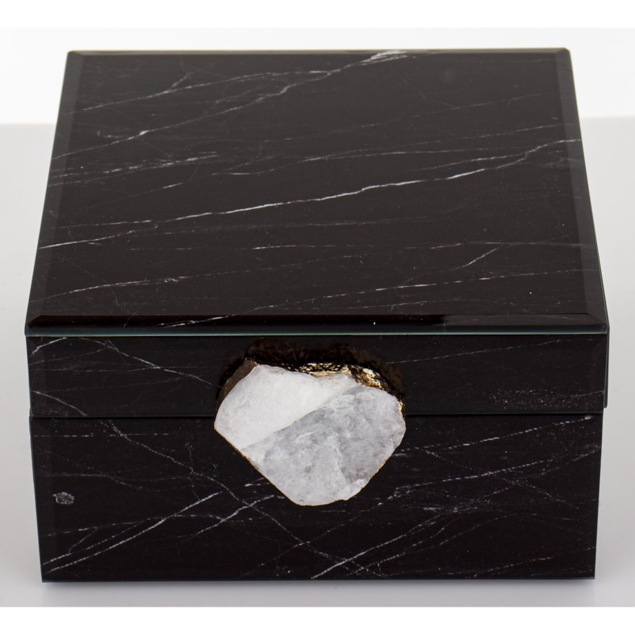 Szkatułka szklana czarna z agatem 8,5x17x15,5 cm AGATTINA