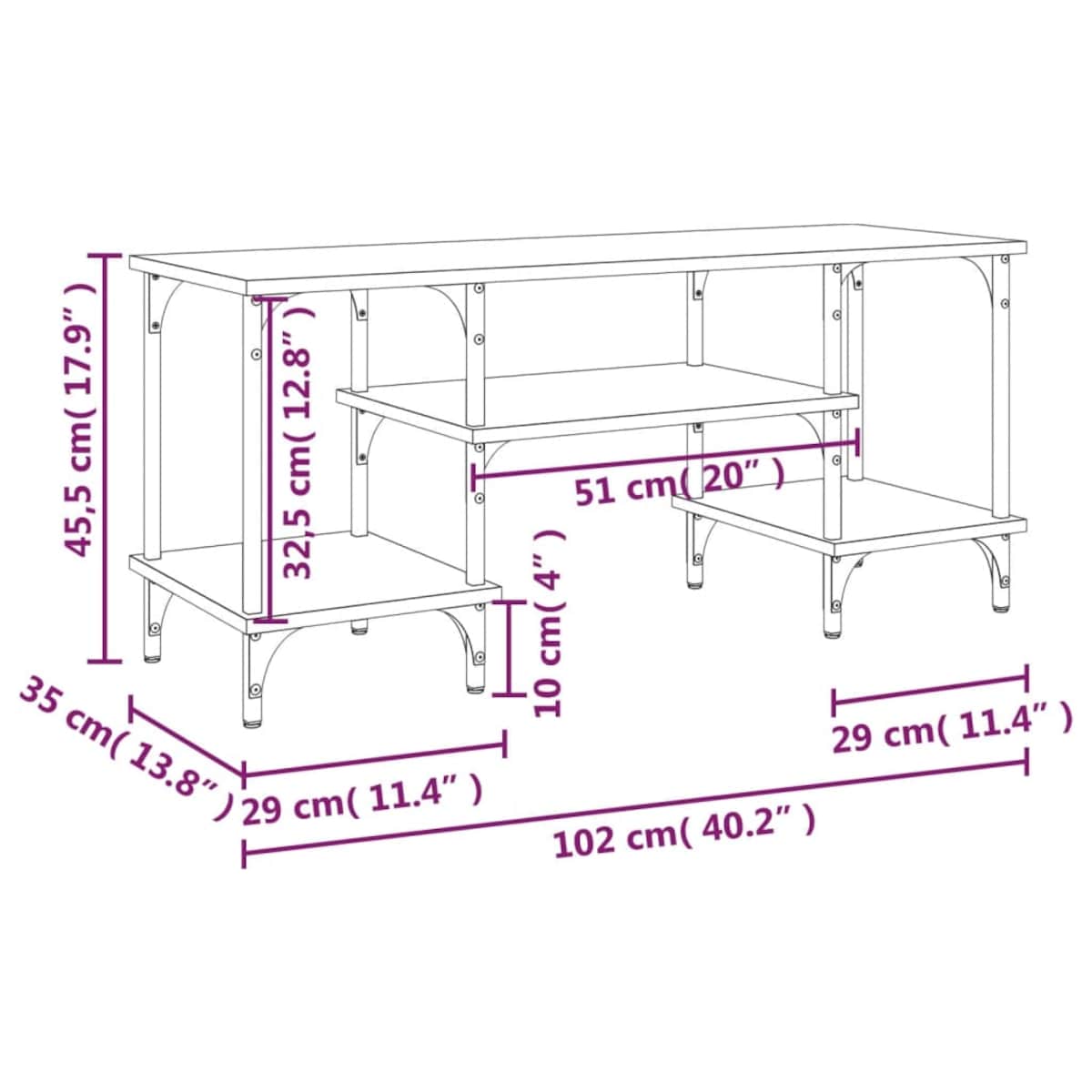 vidaXL Szafka TV, dąb sonoma, 102x35x45,5 cm, materiał drewnopochodny