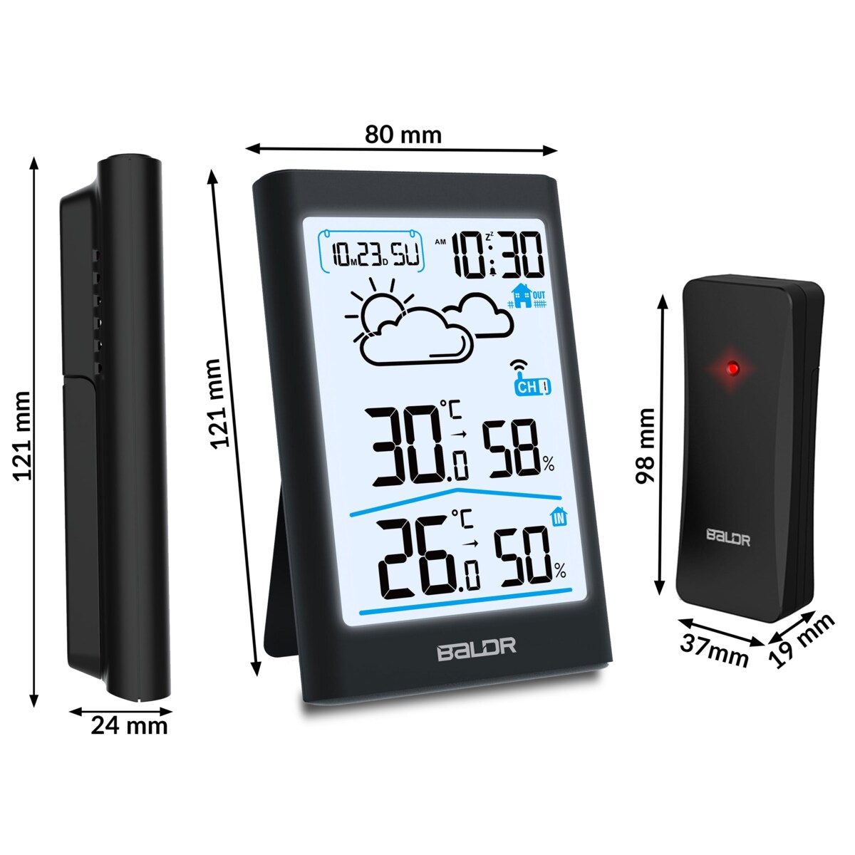 Bezprzewodowa stacja pogodowa pogody higrometr Baldr