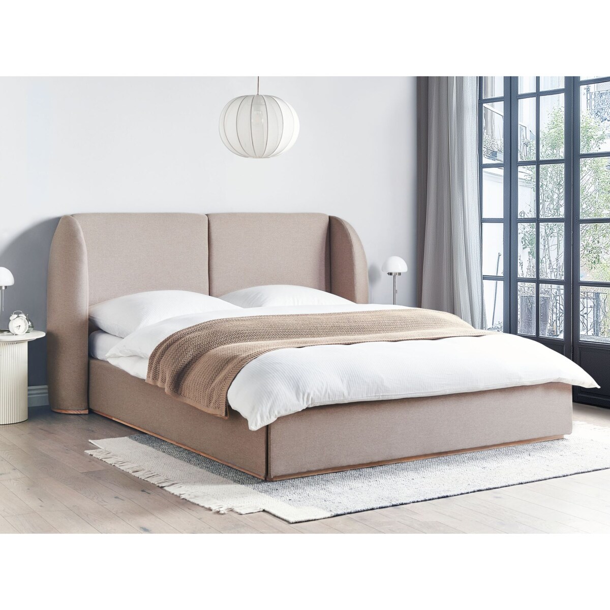 Łóżko z pojemnikiem MONESTIER 180 x 200 cm Beżowoszary
