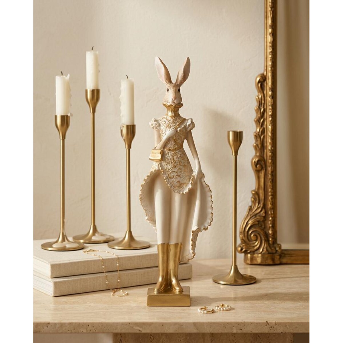 Figurka dekoracyjna SHP RABBIT beżowa / złota