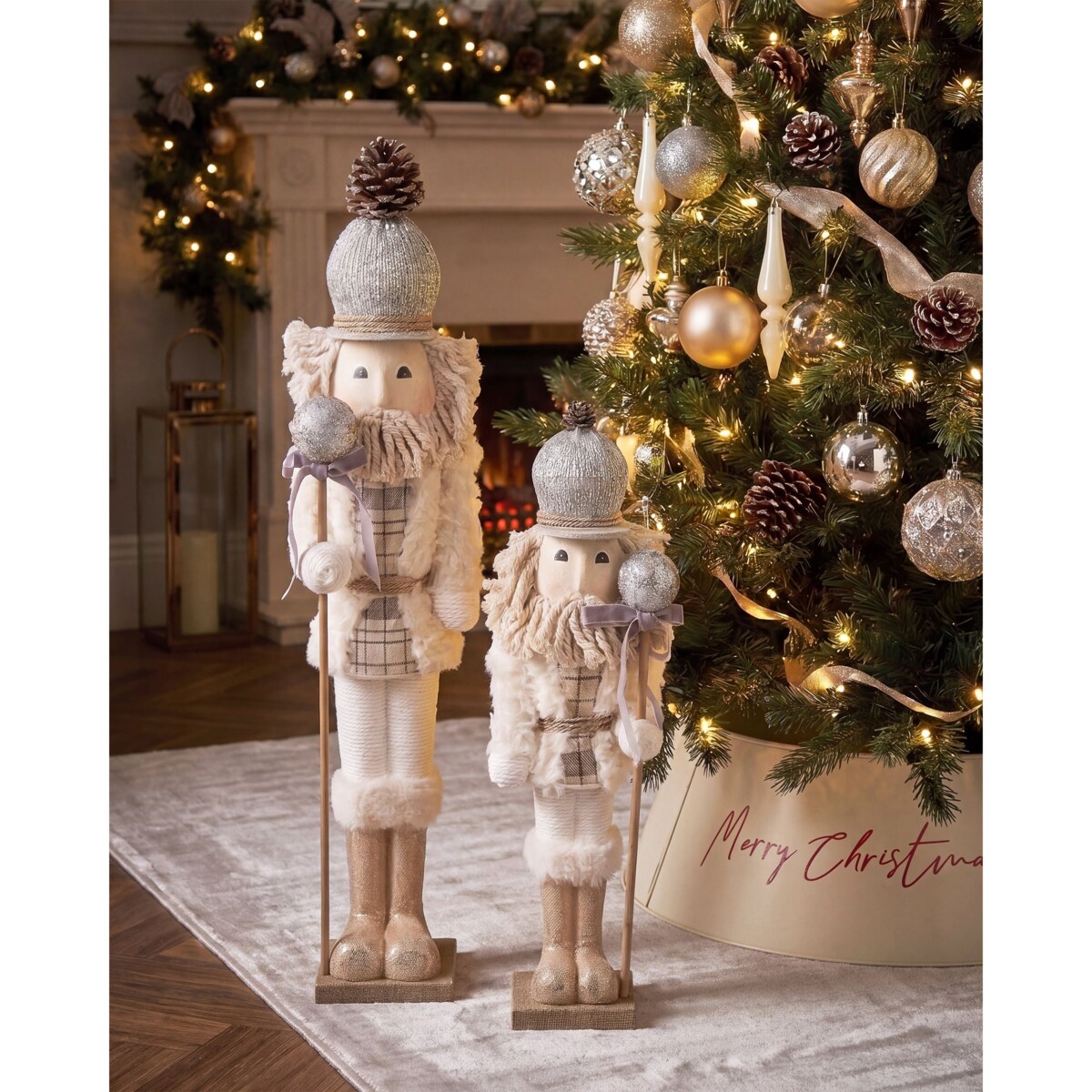 Zestaw 2 figurek dekoracyjnych ALANIEMI 52/79 cm Dziadek do orzechów Beżowy