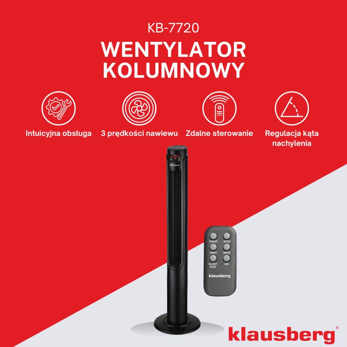 Wentylator kolumnowy podłogowy z pilotem 55W KLAUSBERG
