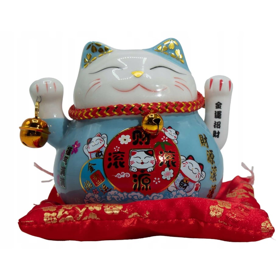 Ceramiczny Kot Szczęścia Machający Łapką Niebieski talizman bogactwo moce