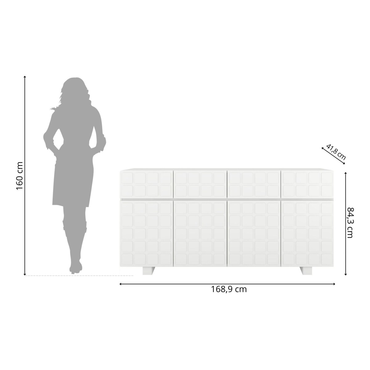 Nowoczesna komoda z frontami 3D Skandica CUBO LONG / kolor biały / szer. 169 cm