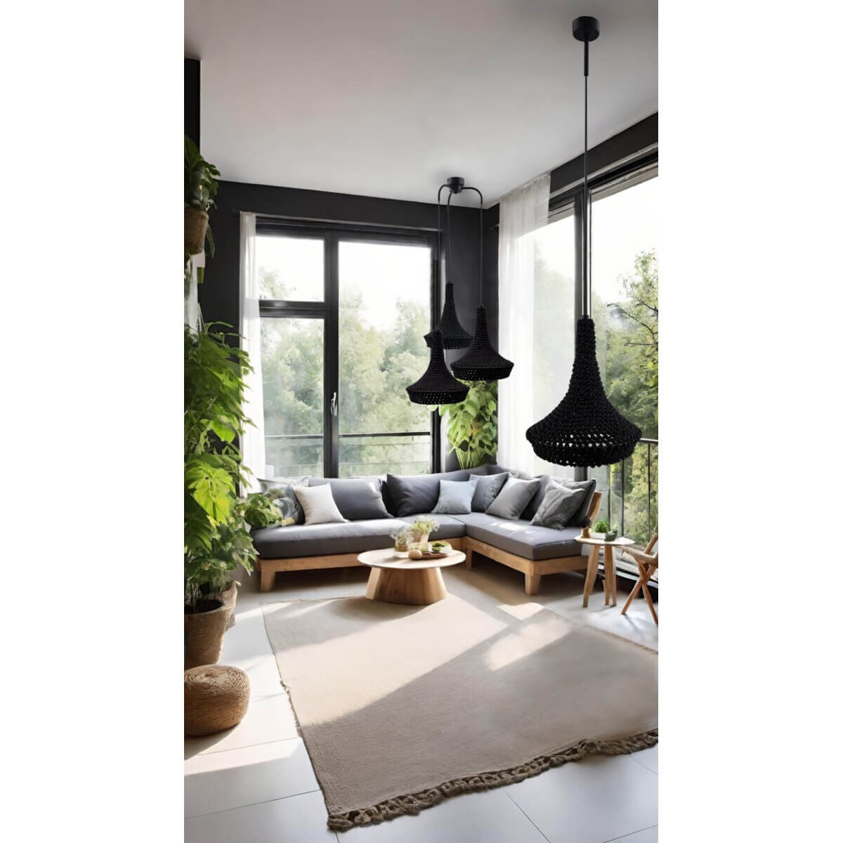 Lampa zwisowa do sypialni Mahaka 5172 Shilo nad stół hampton czarna