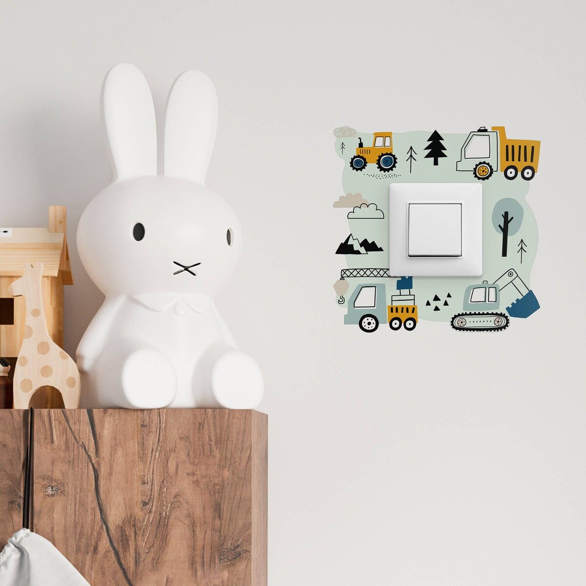 Naklejka Pod Kontakt Do Pokoju Dziecka Maszyny Koparki Styl Skandynawski 20x20cm